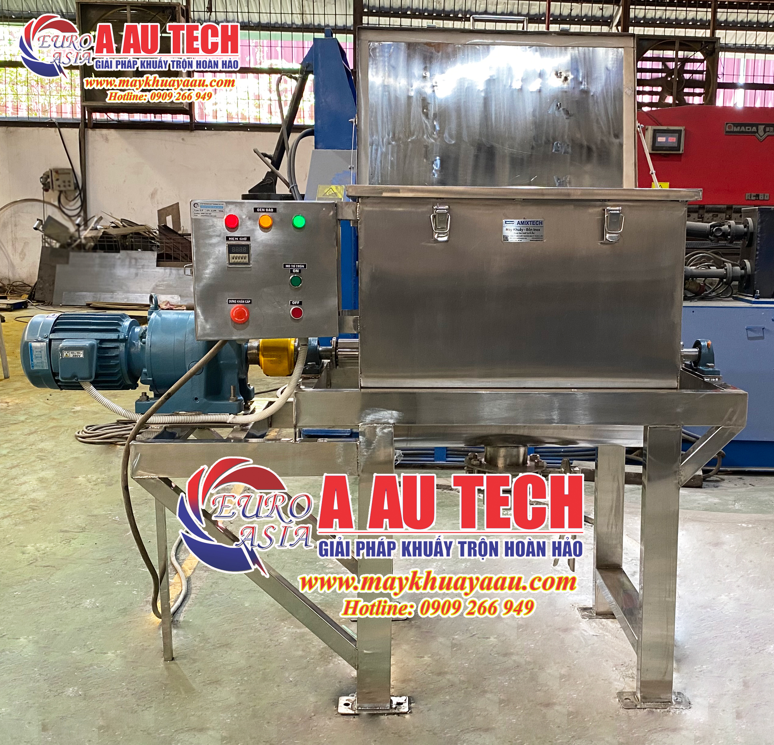 Máy trộn nằm ngang khung inox