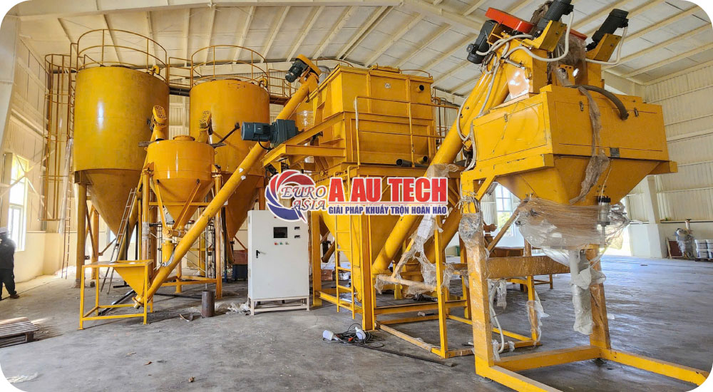 Hệ thống máy trộn bột trét 2 tầng kèm silo