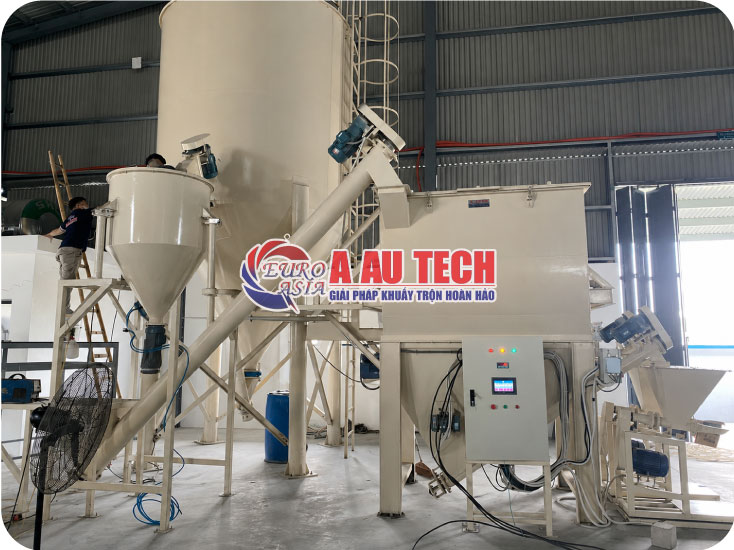 Máy trộn bột trét 2 tầng kèm silo 30 tấn