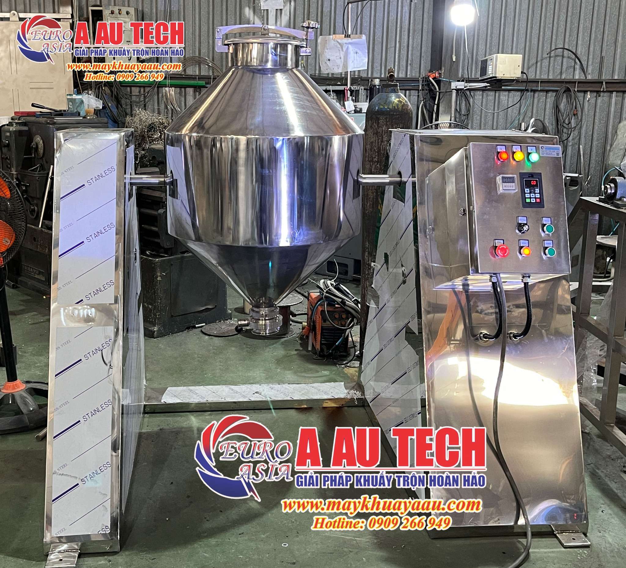 máy trộn bột khô dạng trống inox 304