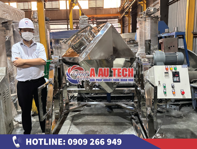 Máy trộn bột cacao hình lập phương inox, đạt chuẩn vệ sinh